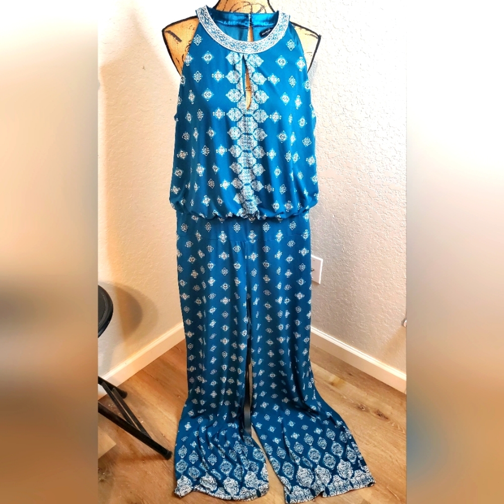 White House Black Market Teal and White Jumpsuit